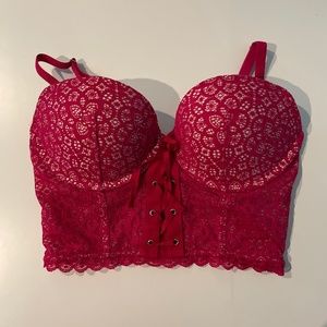 Lace Up Zip Back Bustier Corset Bra